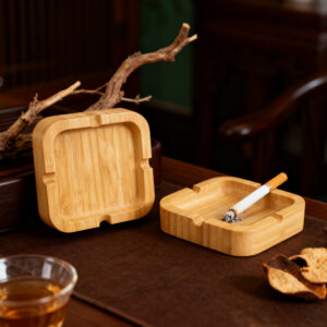 HLL Smoke 3.74-inch Square Bamboo Wood Ashtray