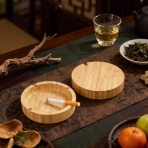 HLL Smoke 3.74-inch Circular Bamboo Wood Ashtray