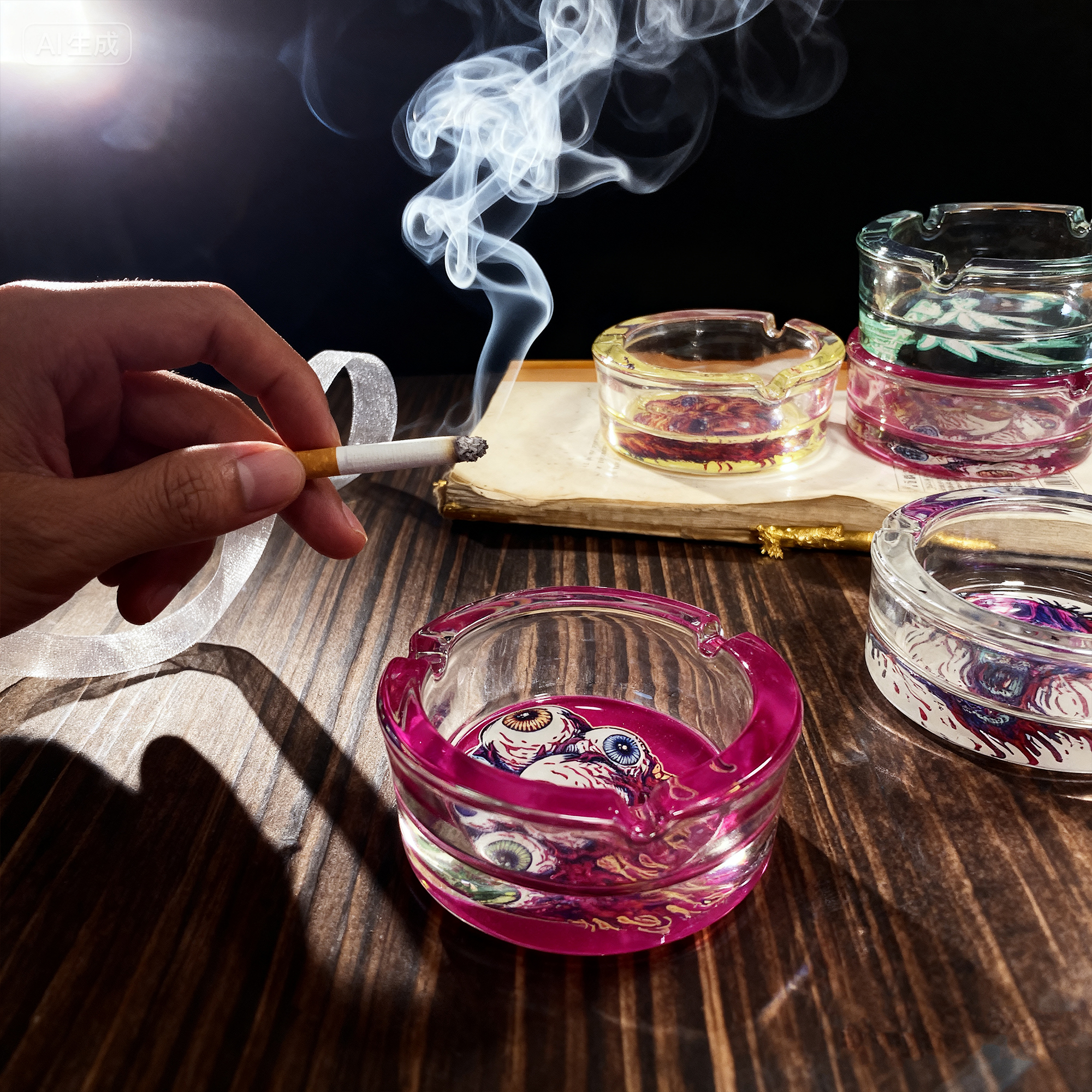 HLL smoke 3.35-inch circular glass ashtray