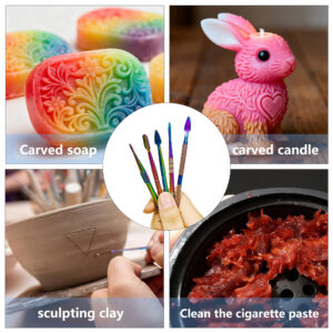 HLL Smoke 7-Piece Rainbow Stainless Steel Double Headed Sculpture Clay Tool Set, Including Silicone Container
