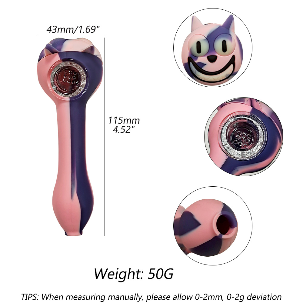 HLL Smoke 4.52-inch Luminous Cat Head Silicone Pipe - 图片 2